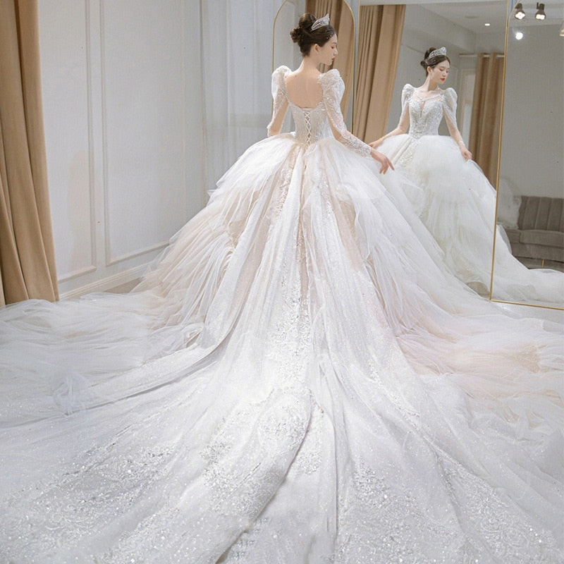 Beading Wedding Dress Sexy See Through Deep V Neck Bride Dress