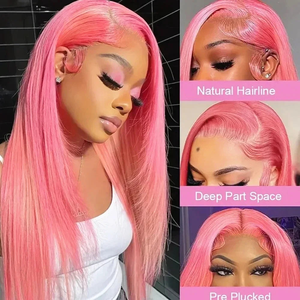 pink straight hd lace frontal wig 13x6 wig humain hair