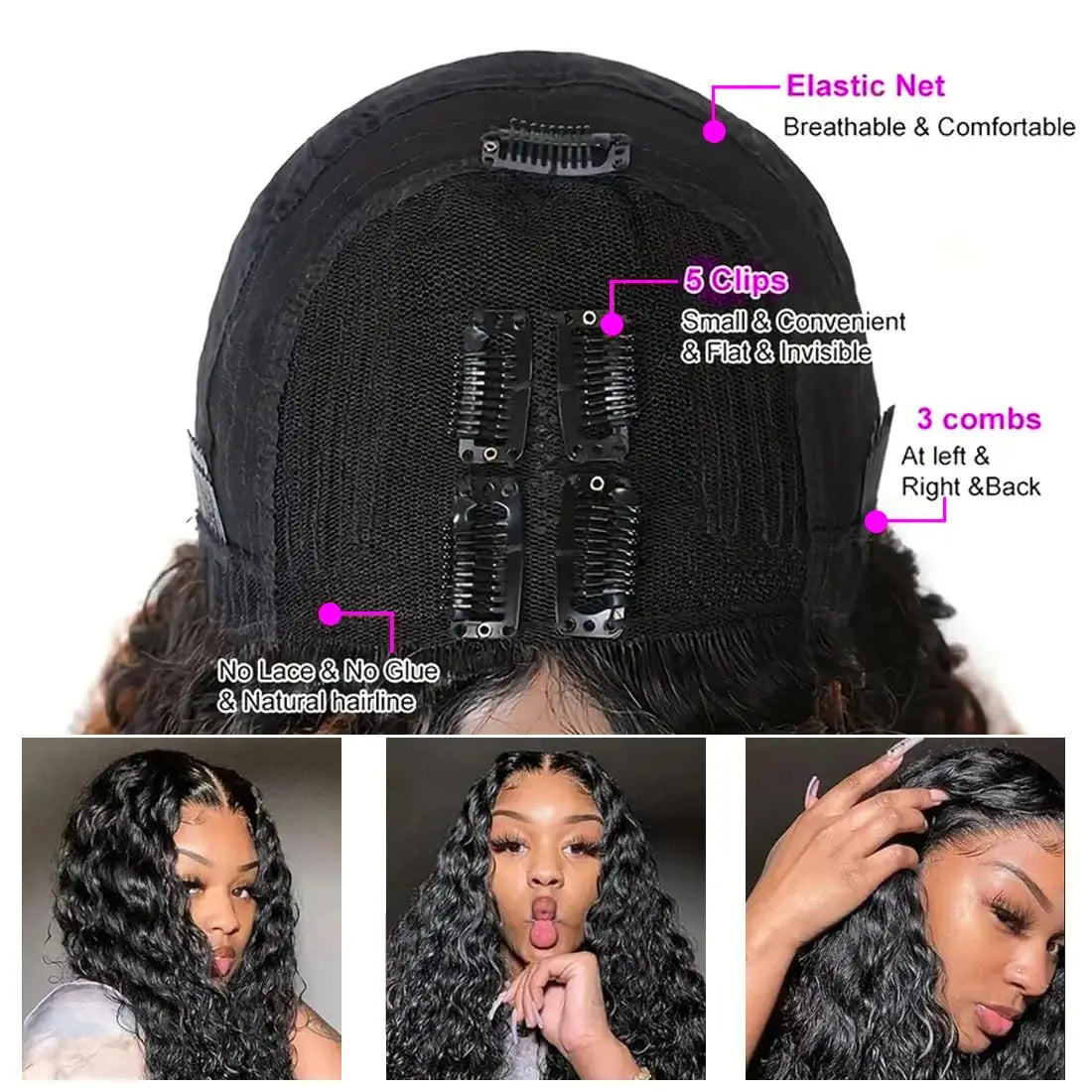 30 40 Inch V Part Wig Human Hair Curly deep wave Glueless Wigs No Leave Out No Glue Natural Black Ready to Wear Brazilian Hair