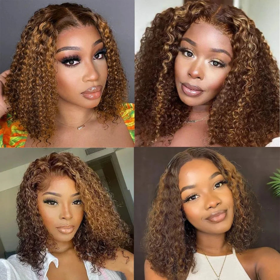 Bob Wig Human Hair 100% Highlight Ombre 5X5 Hd Lace Closure Wig Curly Short