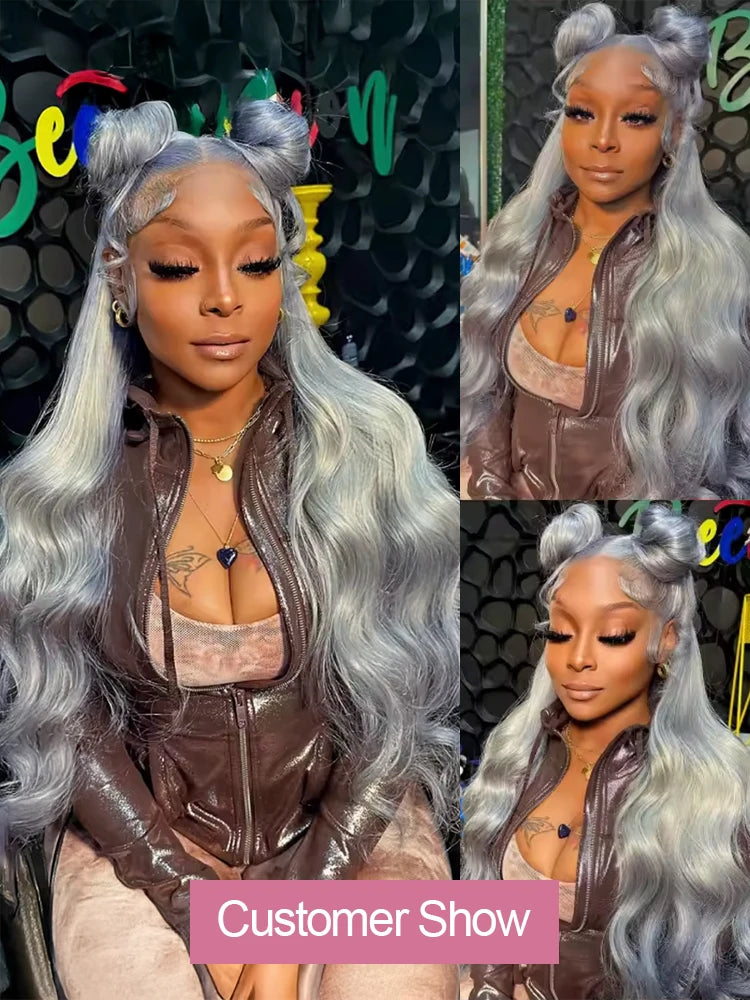 30 40 Inch Silver Grey Colored Body Wave Human Hair 13x6 HD Lace Frontal Wigs
