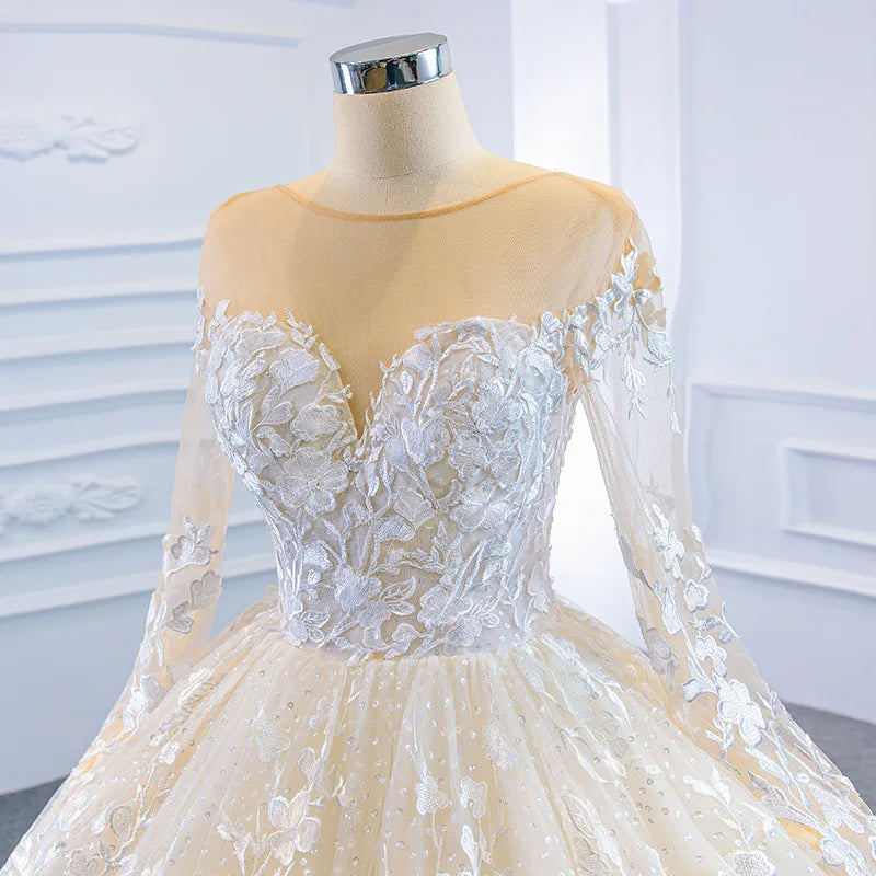 Elegant Ball Gown Wedding Appliques Long Sleeves Bridal