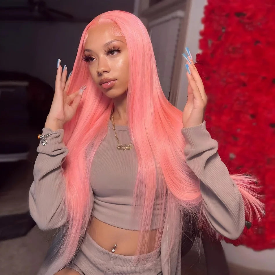 pink straight hd lace frontal wig 13x6 wig humain hair