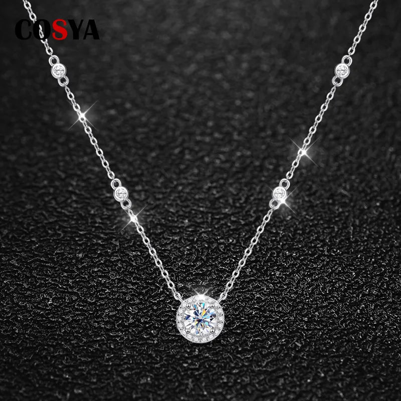 D Color 1ct Moissanite 925 Sterling Silver Starlight Necklaces