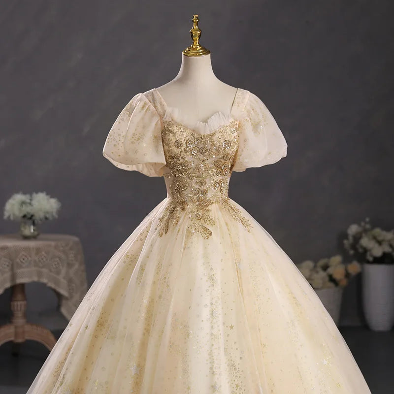 Champagne Appliques Sequins Quinceanera Dresses