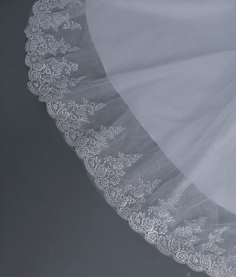Off Shoulder Appliqes Pearls Long Train Bridal Gowns