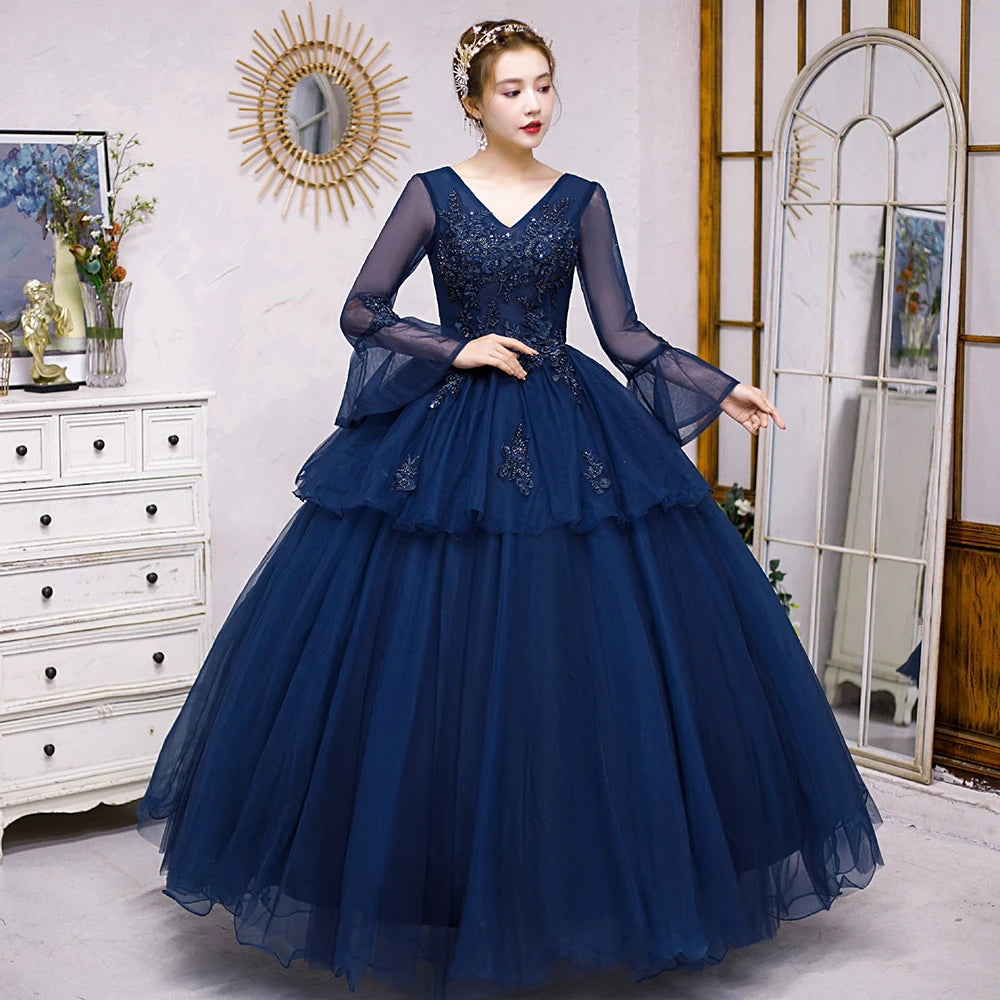 Navy Blue Ball Gown Women Quinceanera Dresses Appliques Tulle Prom Bir Elleseal Navy Blue Ball Gown Women Quinceanera Dresses Appliques Tulle Prom Bir Elleseal