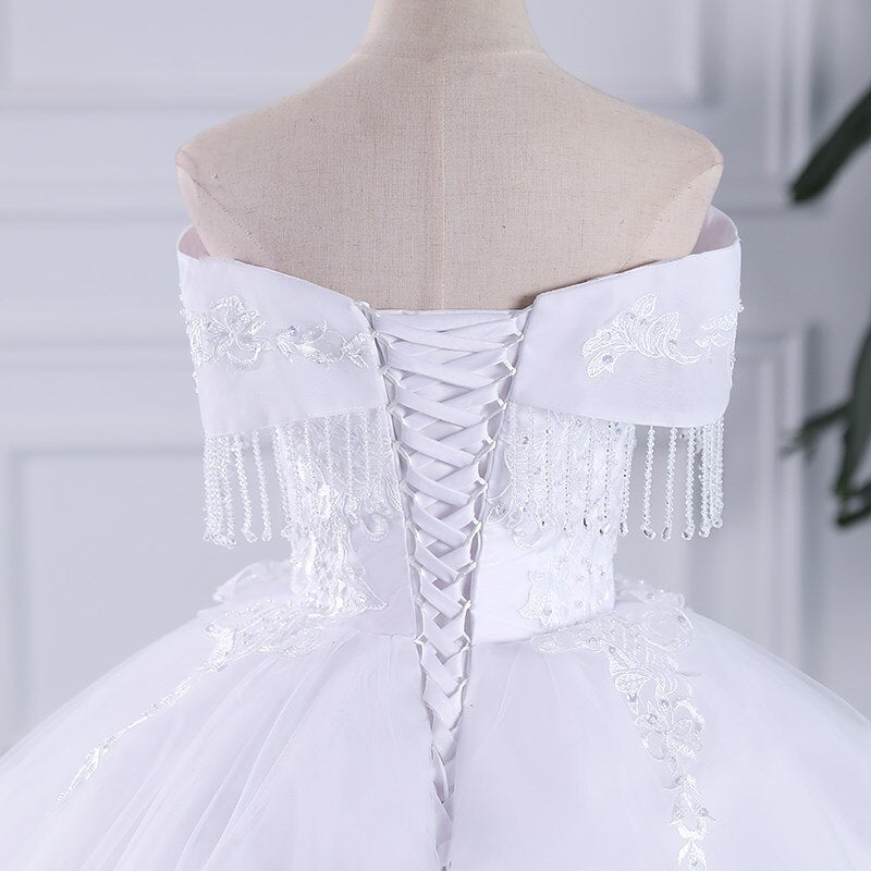 Sleeveless Lace Off The Shoulder Sweep Brush Train Lace Up Ball Gown