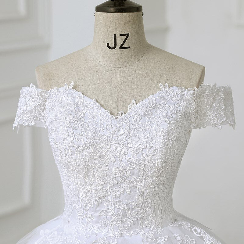 Off The Shoulder Lace Ball Gown Simple Wedding Dress