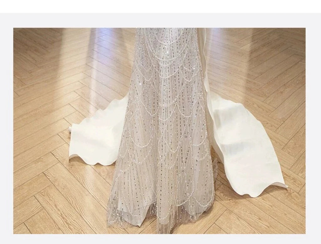 White Shiny Beading Evening Dresses Gorgeous Mermaid Host Light