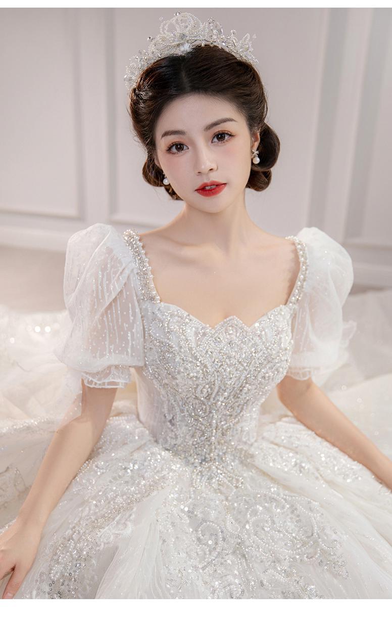 Short Puff Sleeve Bridal Embroidered Organza And Tulle Sweetheart Heart Lace Wedding Gowns