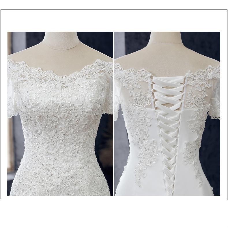 Lace Applique Wedding Dress Boat Neck Lace Up Short Sleeve Mermaid Bridal Dress