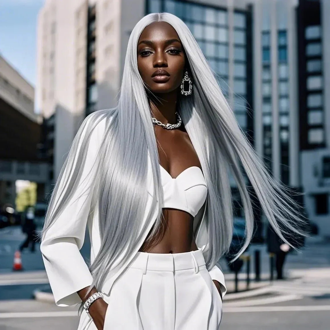 250 Density 13x6 Silver Grey Straight HD 613 Colored Lace Front Wig