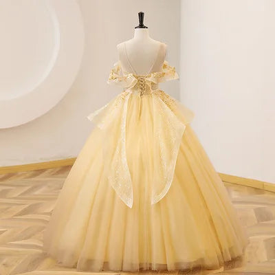 Strapless Quinceanera Dress Sleeveless Off The Shoulder Lace Floral Print Princess Ball Gown