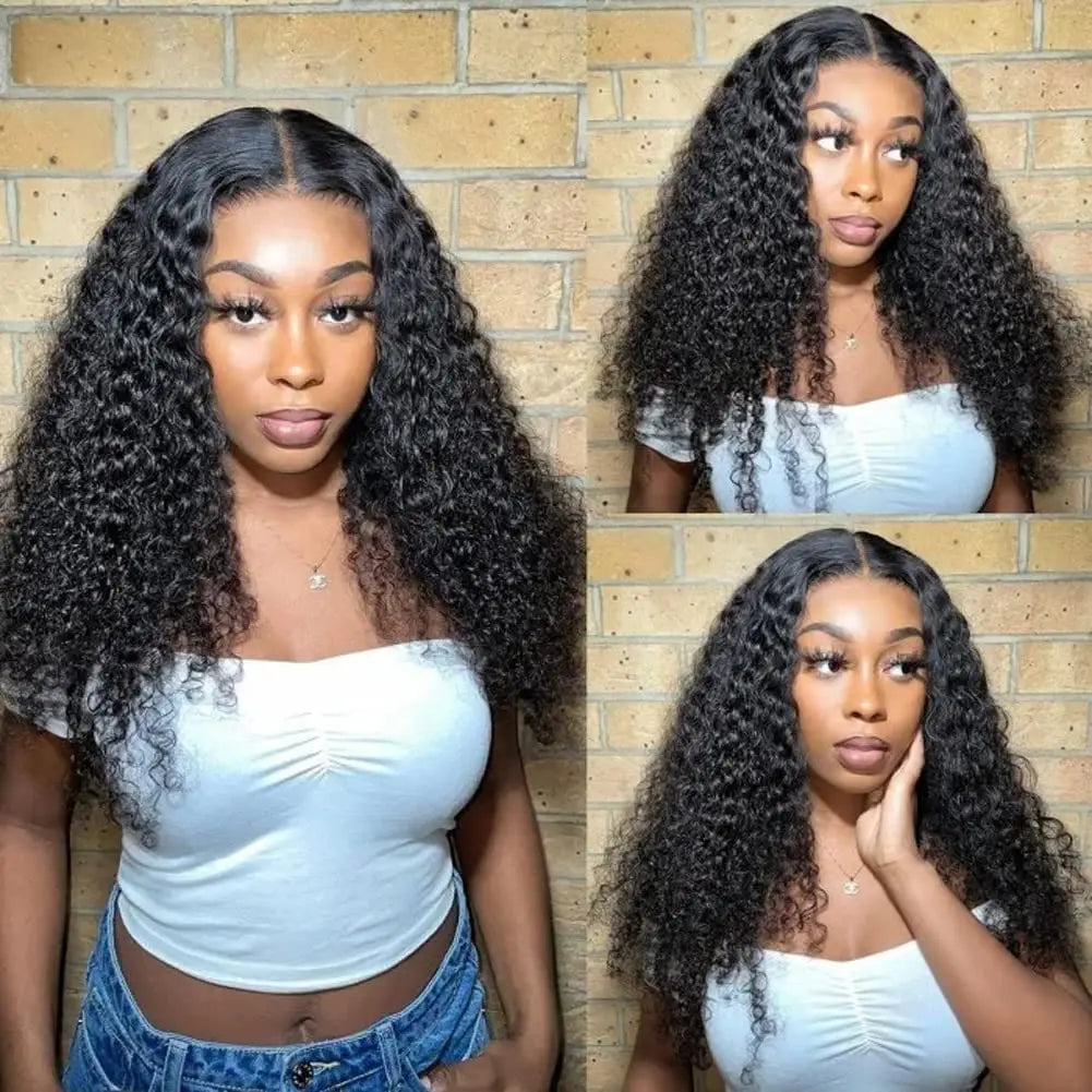 30 40 Inch V Part Wig Human Hair Curly deep wave Glueless Wigs No Leave Out No Glue Natural Black Ready to Wear Brazilian Hair