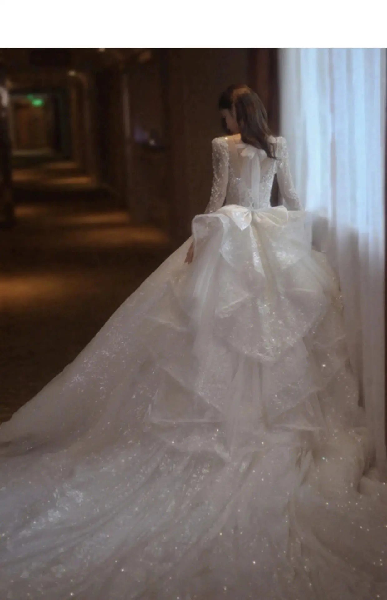 Long Sleeved Vintage Elegant Wedding Dress For Women Lace Sequined Beading Princess Ball Gown
