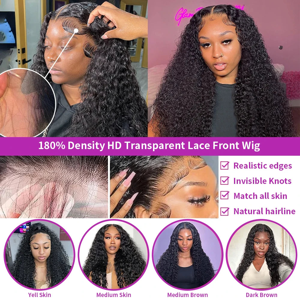 Transparent 250% Density Water Culry Human Hair 40Inch Deep Wave