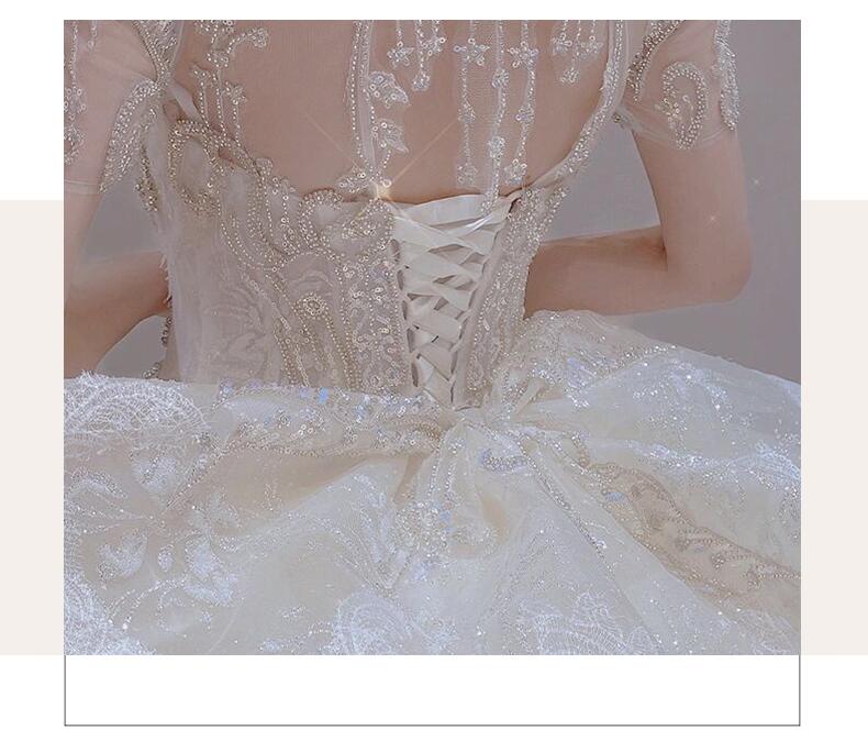 Luxury Vintage Shiny Long Train Big Beading Ball Gown