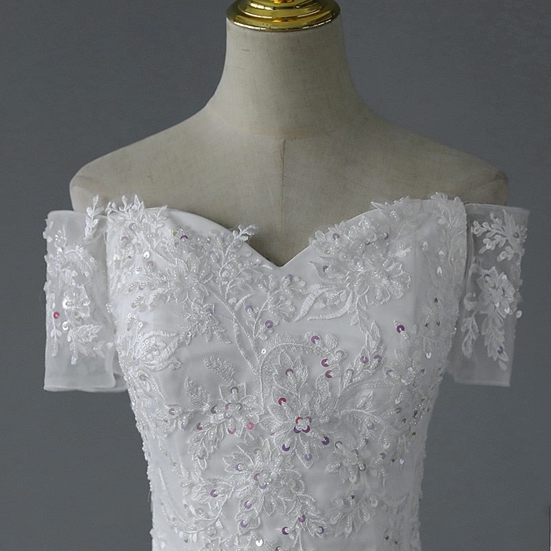 Vintage Off The Shoulder Mermaid Wedding Dress Shining Sequins Lace