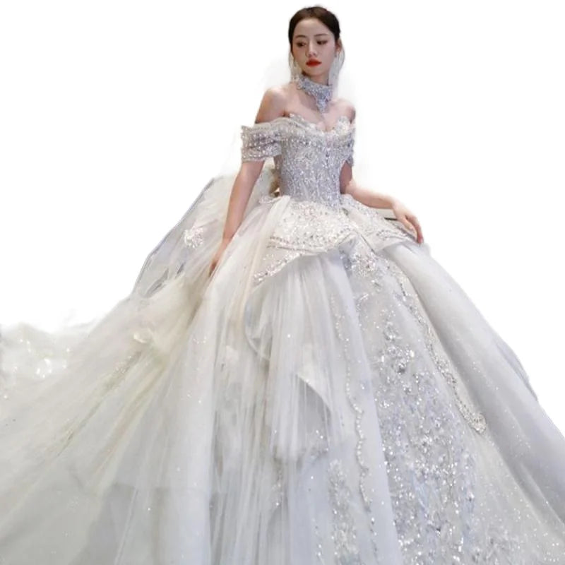 Luxury Off The Shoulder Delicate Lace Embroidery Brida Dresses