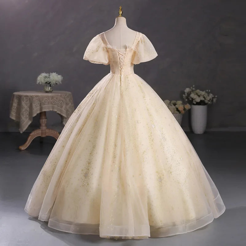 Champagne Appliques Sequins Quinceanera Dresses