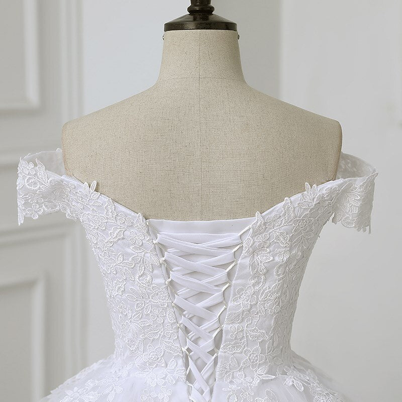 Off The Shoulder Lace Ball Gown Simple Wedding Dress