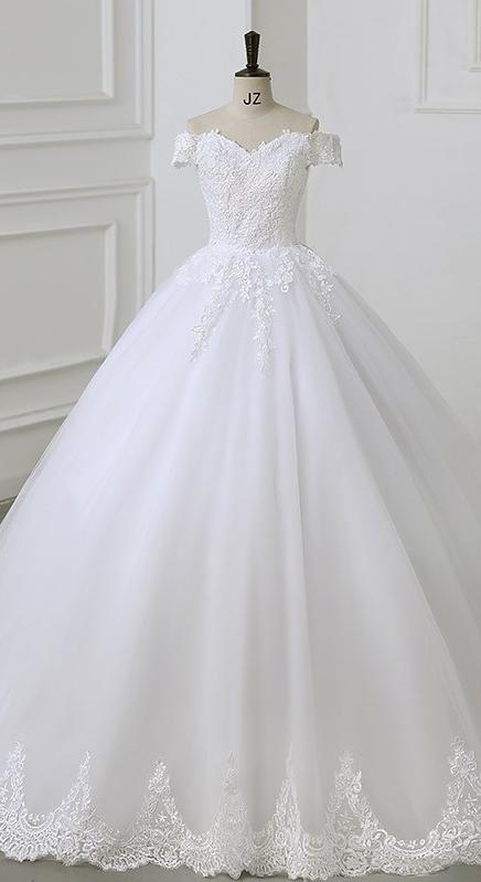 Off The Shoulder Lace Ball Gown Simple Wedding Dress