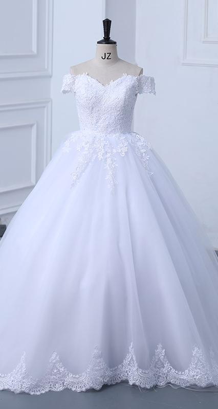 Off The Shoulder Lace Ball Gown Simple Wedding Dress
