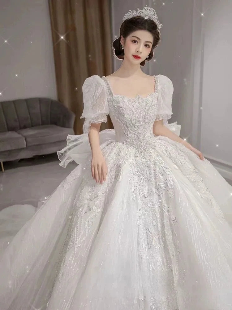 Sequins Beads White Ball Gown