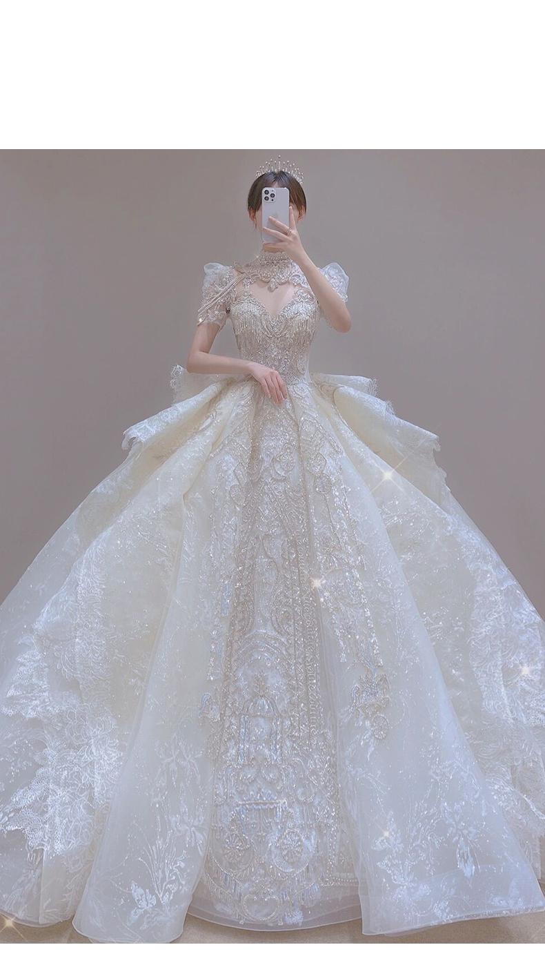 Luxury Vintage Shiny Long Train Big Beading Ball Gown