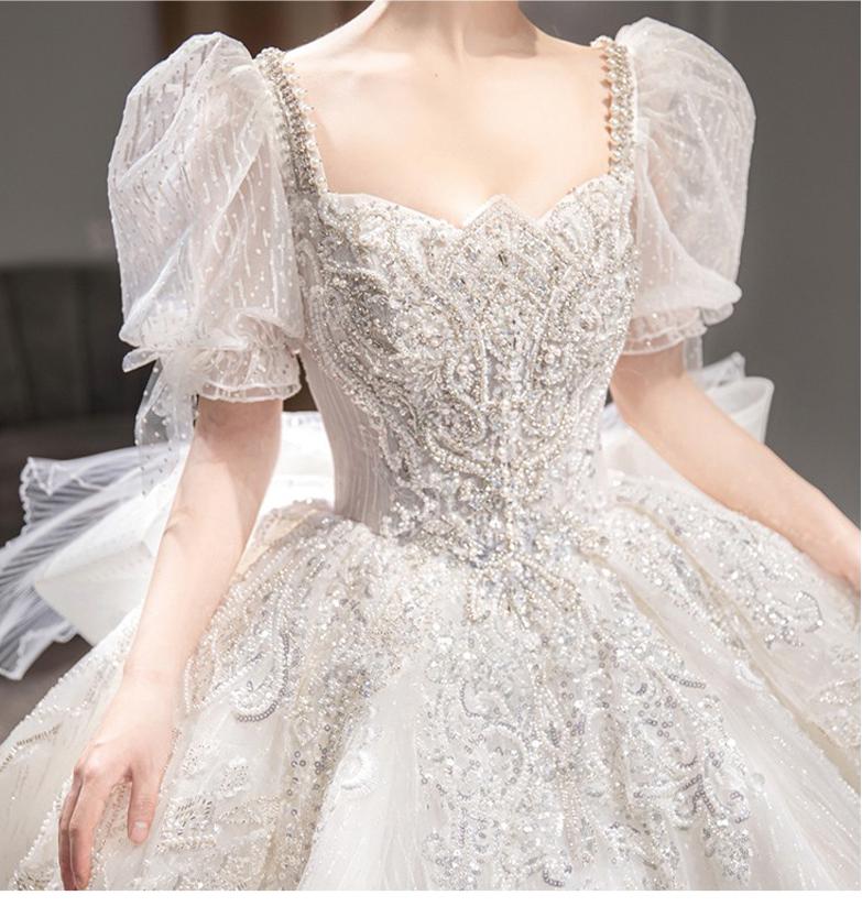 Luxury Wedding Dresses Shiny Big Beading Ball Gown With Long Train Bridal Dress Custom Made Plus Size Vestido De Noiva