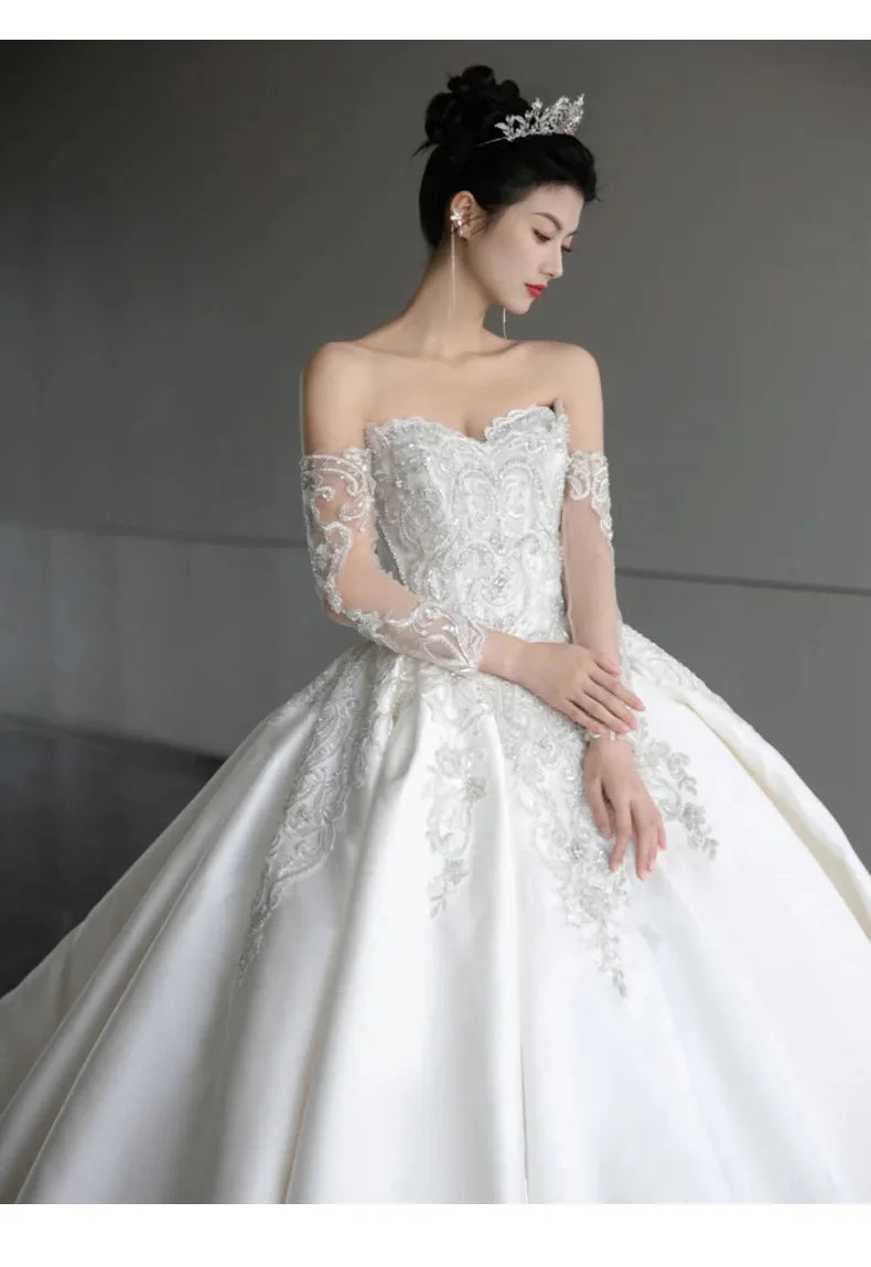 Strapless Luxury Wedding Dress Stain Beading Gowns