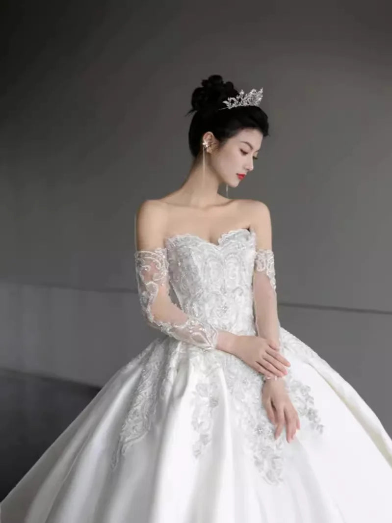 Strapless Luxury Wedding Dress Stain Beading Gowns