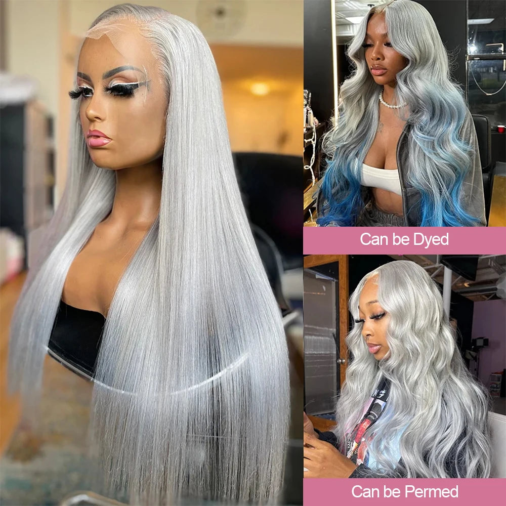 250 Density 13x6 Silver Grey Straight HD 613 Colored Lace Front Wig
