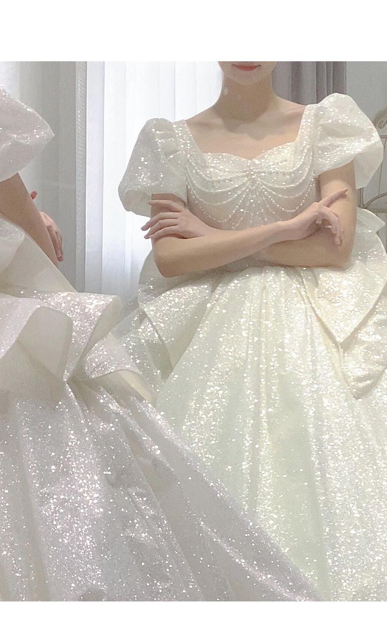 Sweetheart Beading Pearls Puff Sleeve Big Butterfly Back Lace Up Wedding Gowns