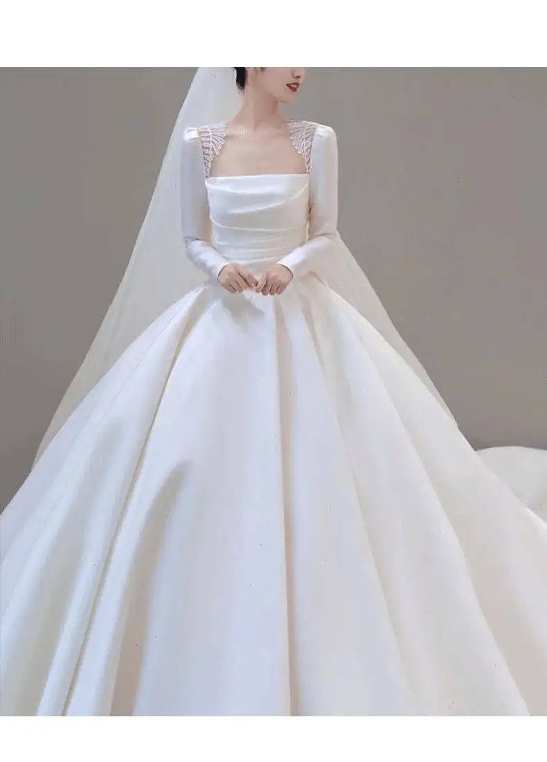 Square Collar Bridal Dress With Long Sleeve Wedding Dresses Ball Gown