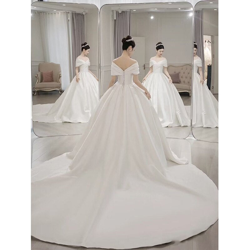 Simple Satin Wedding Dress Bridal Ball Gown
