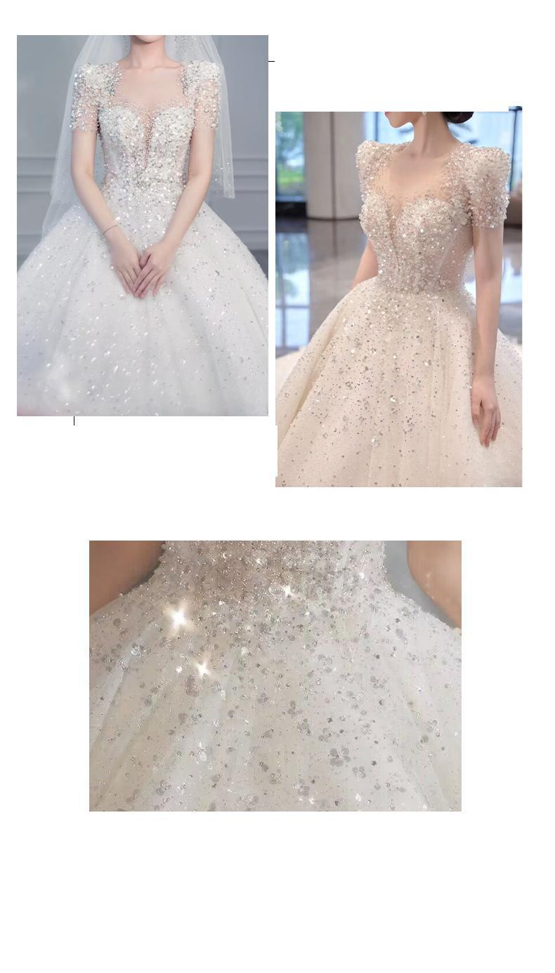 Bridal Dress Sequin Embellishment O Neck Floor-length Back Strap Sweep Train