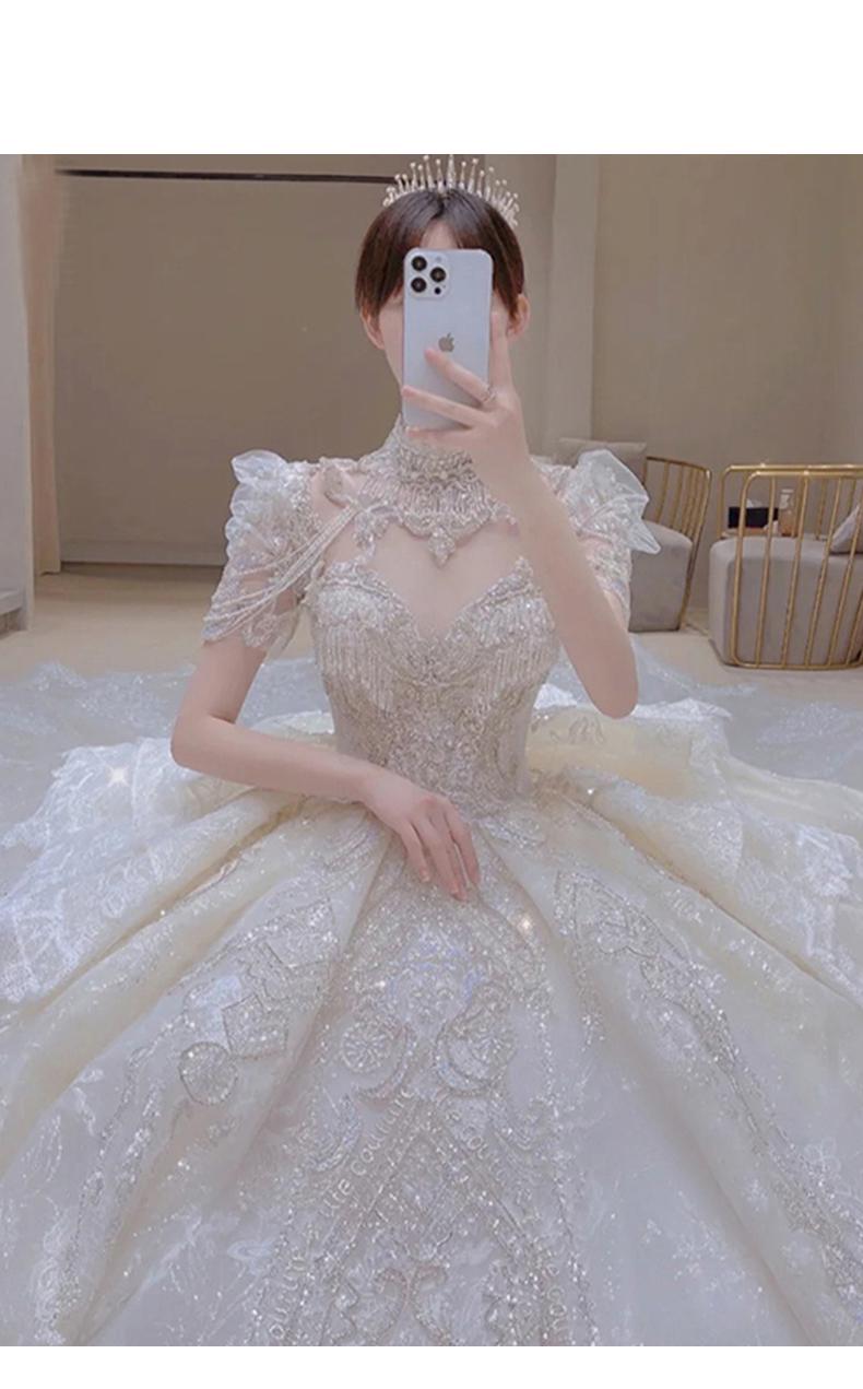 Luxury Vintage Shiny Long Train Big Beading Ball Gown
