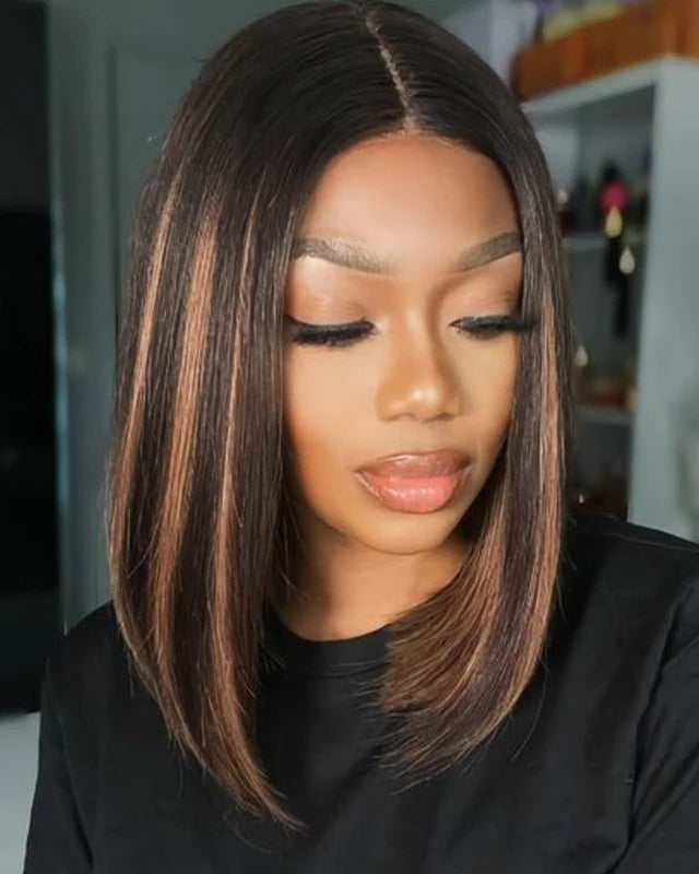 Glueless Wigs Human Hair Pre Plucked Pre Cut P1b/30 Straight Bob Wig With Natural Hairline