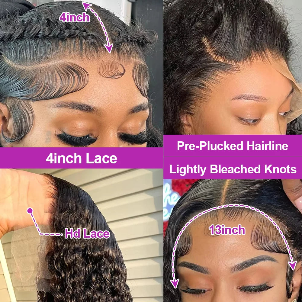 Transparent 250% Density Water Culry Human Hair 40Inch Deep Wave