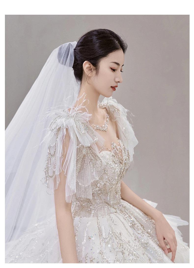 Luxury Wedding Dress Lace Embroidery Backless Sweep Train Custom Made
