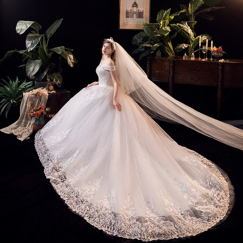 Wedding Dress Applique Plus Size Embroidery 2023 New Long Train Sweetheart Bride Dress