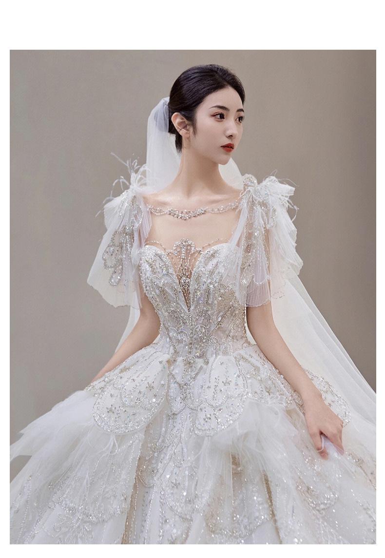 Luxury Wedding Dress Lace Embroidery Backless Sweep Train Custom Made
