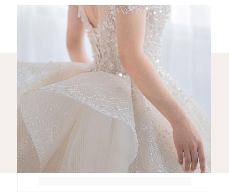 Luxury Short Sleeve Wedding Dress 2023 New Bridal Dress V Neck Beading Shinning Ball Gown Sweep Train