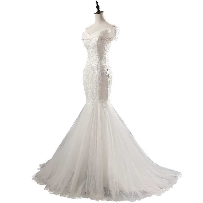 Elegant Sexy Mermaid Off The Should Lace Applique Bride Dress Custom