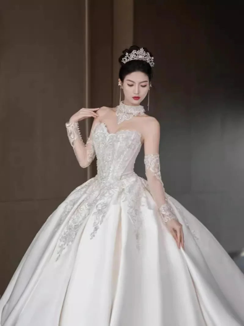 Strapless Luxury Wedding Dress Stain Beading Gowns