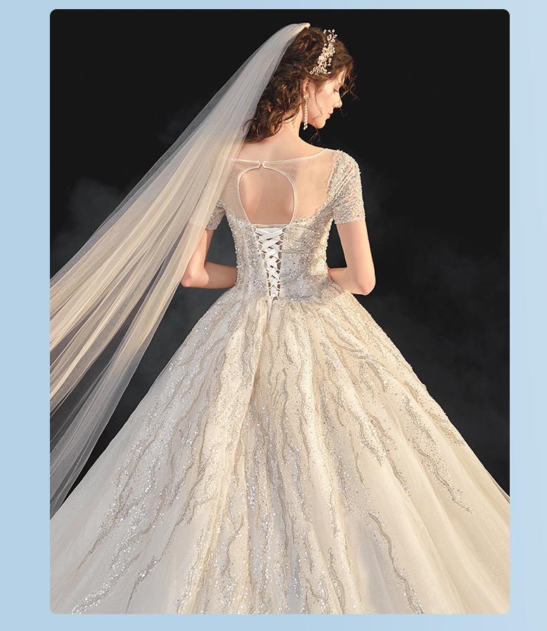 Bridal Dress Sweep Train Back Lace Up Sequins Elegant Wedding Dress