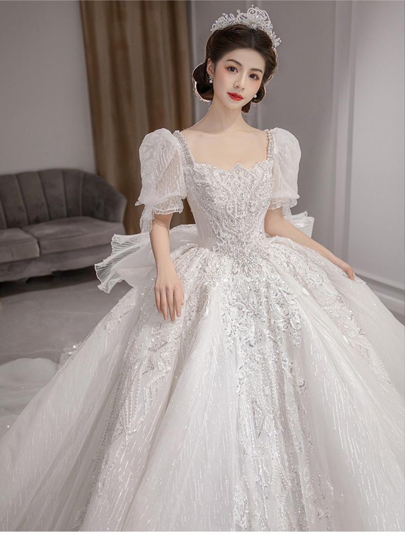 Luxury Wedding Dresses Shiny Big Beading Ball Gown With Long Train Bridal Dress Custom Made Plus Size Vestido De Noiva