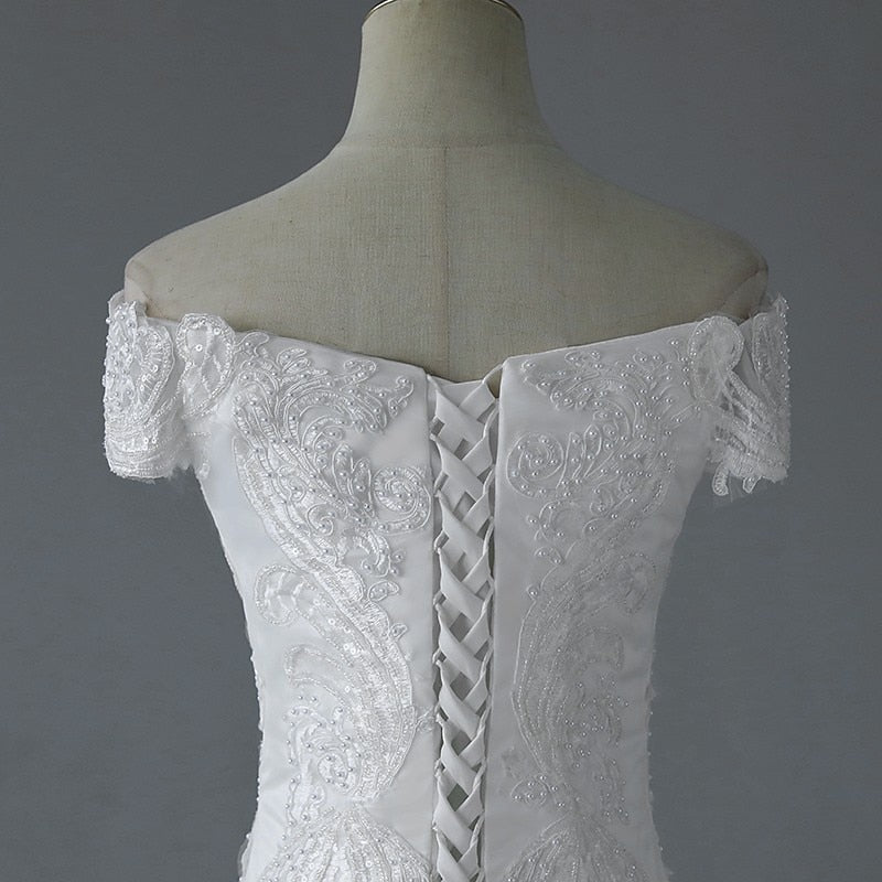 Handmade Beading Mermaid Wedding Dress Off The Shoulder Lace Embroidery